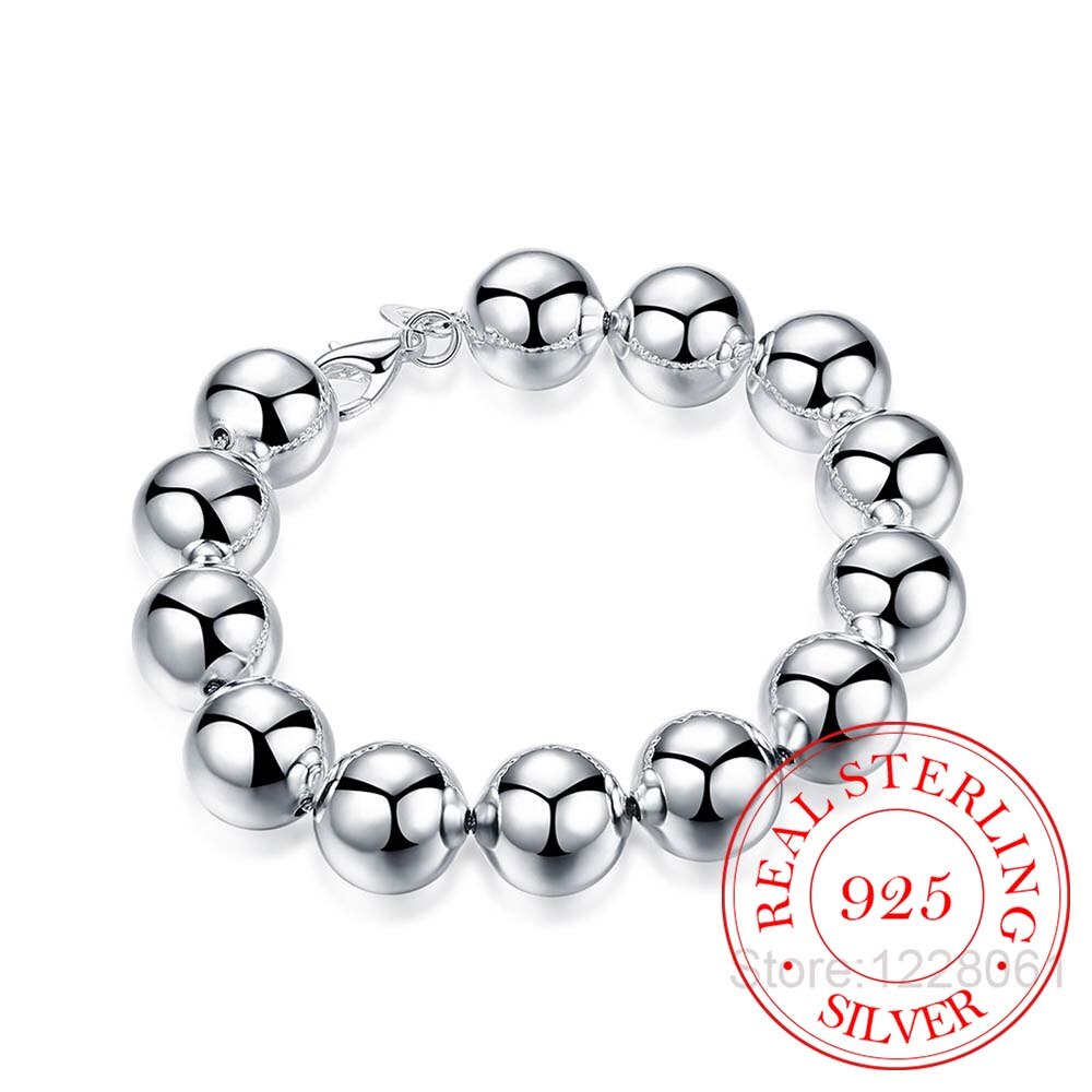 925 Silver Big Bead Chain Bracelet 4mm 6mm 8mm 10mm 14mm Bracelet for Women Fine Jewelry for Banquet Wedding Anniversary